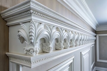 Fototapeta premium Elegant White Moulding Details for Interior Design Inspiration in Modern Homes and Classic Spaces