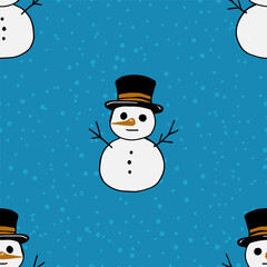 Seamless Christmas cute snowmans vector pattern for festive design