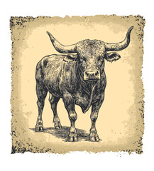 透明な背景、雄牛のグラフィック デザイン、ヴィンテージの動物のイラスト、レトロな雄牛のアートワーク、雄牛のシルエット デザインにヴィンテージ雄牛彫刻ベクトル イラスト PNG、