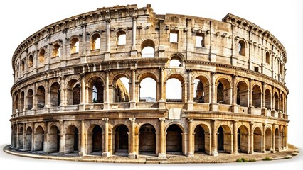 Fototapeta premium Ruin remains of Roman amphitheatre on white background Macro