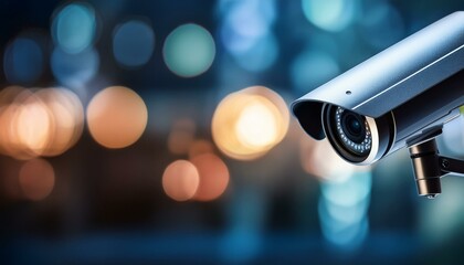 close up of cctv camera over defocused background with copy space
