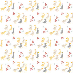 Cute Cartoon Duck Seamless Pattern, Vector Illustration Background