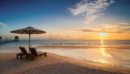 Fototapeta premium dream getaway resort well being background with serene sunset beach