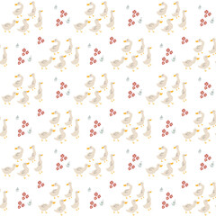 Cute Cartoon Duck Seamless Pattern, Vector Illustration Background