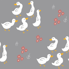 Cute Cartoon Duck Seamless Pattern, Vector Illustration Background