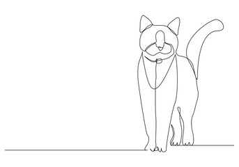 Continuous single line sketch drawing of adorable cute kitten cat pet animal editable stroke one line vector illustration
