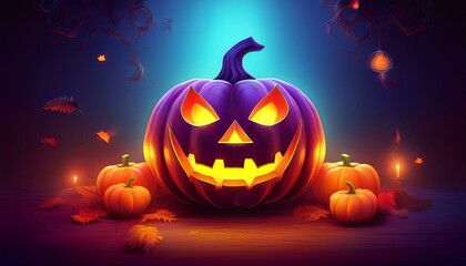Fototapeta premium holiday background with glowing halloween pumpkin jack o lantern