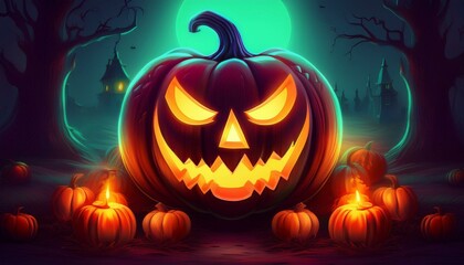 holiday background with glowing halloween pumpkin jack o lantern