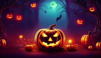 Fototapeta premium holiday background with glowing halloween pumpkin jack o lantern
