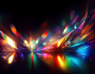 lens flare abstract bokeh lights leaking reflection of a glass crystal defocused shining colorful rainbow light leaks rays on black background