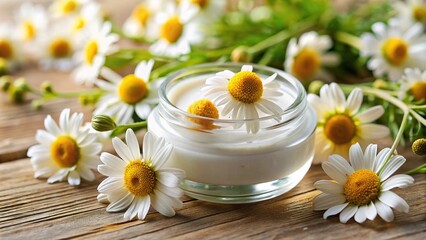 Fototapeta premium Natural organic cosmetics with chamomile flowers Extreme Close-Up