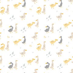 Fototapeta premium Cute Cartoon Duck Seamless Pattern, Vector Illustration Background
