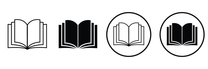 Book icons, vector set. Book silhouette, magazine, e-book and more.  Open book vector, icon, sign and symbol. Simple book symbol design for logo, app, website. Vector illustration.