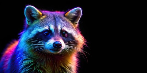 Obraz premium Colorful raccoon illustration against a black backdrop from a low angle