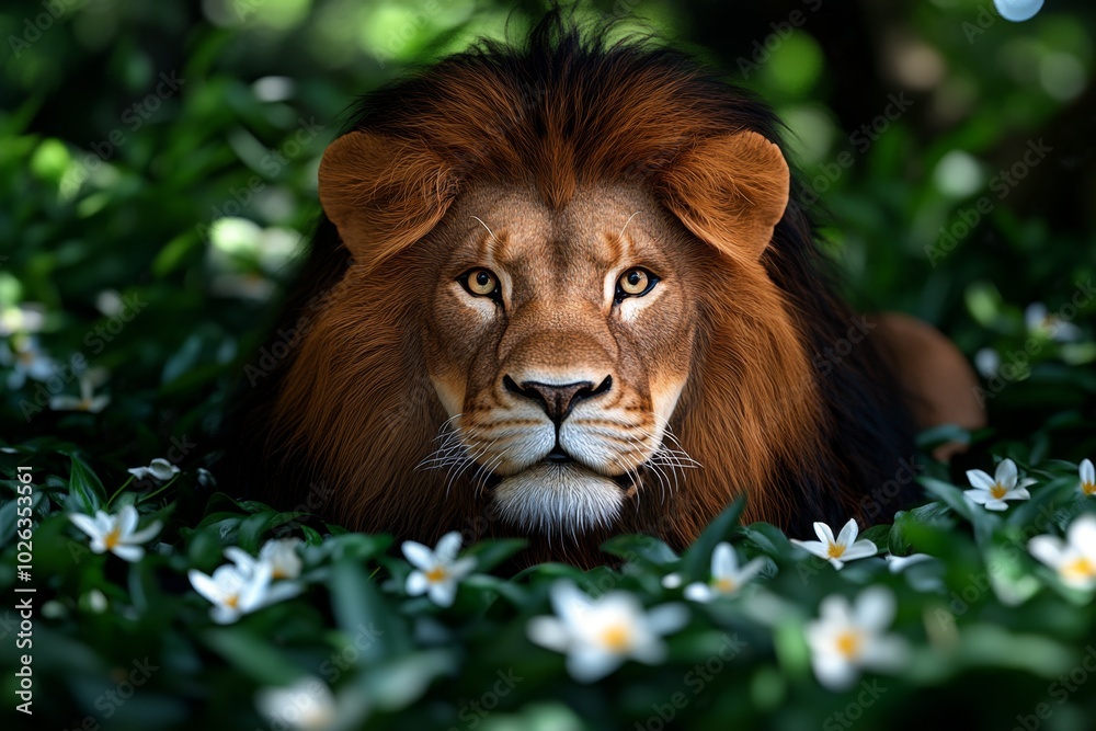Poster 3d-rendered zoo exhibit of a lion, with lifelike textures and lighting creating a digital, interacti