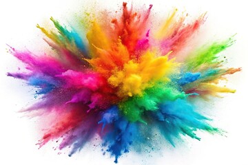 Obraz premium Colorful rainbow explosion of holi powder paint on white background