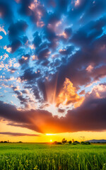 Fototapeta premium sunset in the field