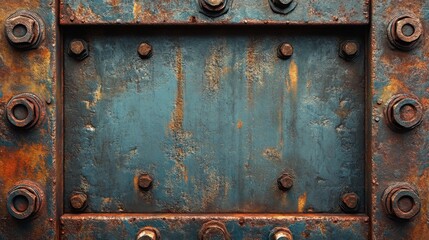 Rusty Metal Panel with Hexagon Nuts and Bolts