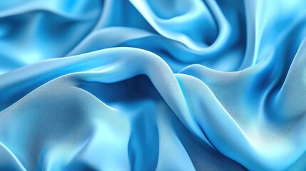 Fototapeta premium Abstract blue silk fabric texture with soft folds and waves.