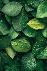 Fototapeta premium Natural Texture of Green Leaves Covered with Water Drops for Design