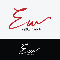 E, W, EW Initial letter logo. Alphabet EW Handwritten Signature logo