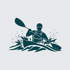 A vector silhouette kayaking.