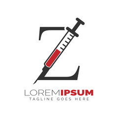 Letter Z Injection Logo Design. Alphabet Z Syringe icon illustration