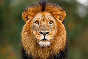 Fototapeta premium Minimalist lion portrait, focusing on the animalâ€™s face with clean lines and a neutral background, capturing its majestic presence