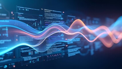 Futuristic digital interface displaying flowing streams of data in vibrant neon colors