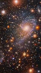 Fototapeta premium Stunning image of a vibrant star field with swirling galaxies, asteroids, and colorful planets