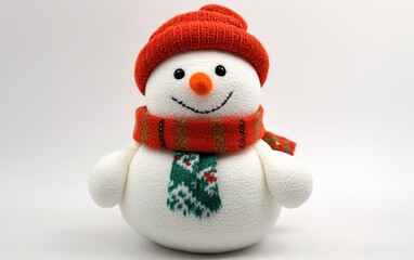 Fototapeta premium plush toy character snowman on white background 
