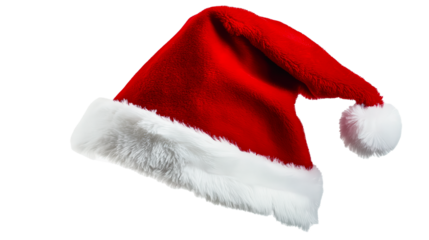 A red and white santa hat with a white pom pom on top