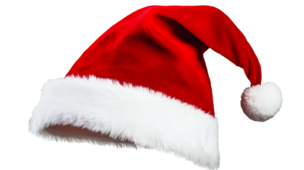 A red and white santa hat with a white pom pom on top