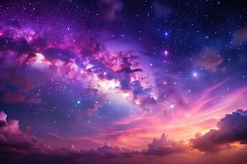 Fototapeta premium Night sky panoramic background in shades of purple and pink