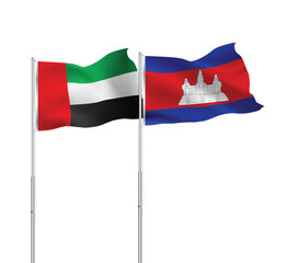 UAE,Cambodia flags together on pole