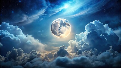 Obraz premium Night sky with full moon peeking through clouds