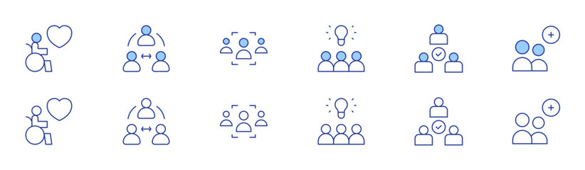 People icon set in two styles, Duotone and Thin Line style. Editable stroke. idea, disabled people, mediation, people, third party, user