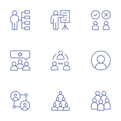 People icons set. Thin Line style, editable stroke. confrontation, user, group, presentation, third party, people, rating, connect, skills