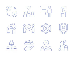 Fototapeta premium People icons. Thin Line style, editable stroke. human rights, link, old people, mediation, planning, community manager, vote, community, old man, personal security, walker, avoid