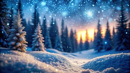 Night winter forest landscape with snow background