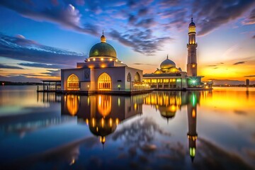 Obraz premium Nighttime image of mosque with blurred background