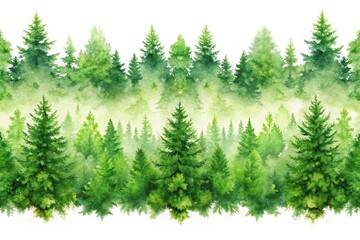 Symmetrical green forest watercolor illustration on white background