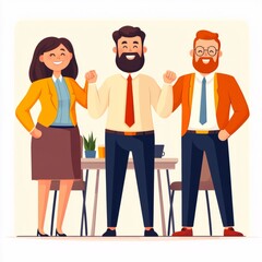 Obraz premium Three cheerful colleagues celebrating teamwork in a modern office setting.