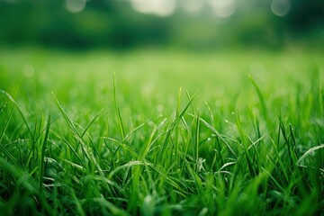 Fototapeta premium Fresh Green Grass with Dew in Natural Setting