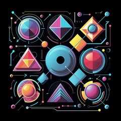 Abstract geometric shapes symbolizing creative technology, digital art, social communication, and modern science. Ideal for posters, covers, banners, brochures and websites