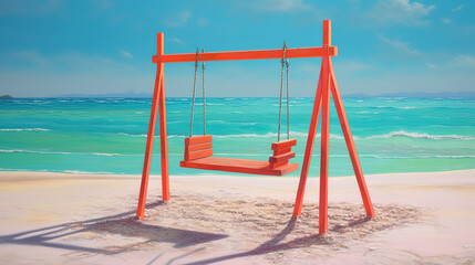 Beachfront Bliss A Charming Swing Swaying by the Sea's Edge