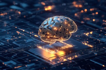 Futuristic Brain on Circuit Board Concept