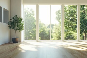 Bright and Airy Room with Large Windows and Greenery