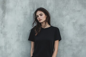 Fototapeta premium Young Woman Posing Against Textured Gray Wall
