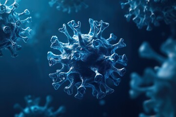 Close-up View of Coronavirus Cells in Blue Light
